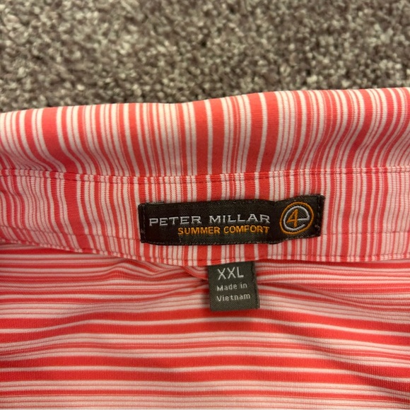 Peter Millar Summer Comfort Men's Polo Shirt Size XXL Pink Striped Short Sleeves - Picture 9 of 13